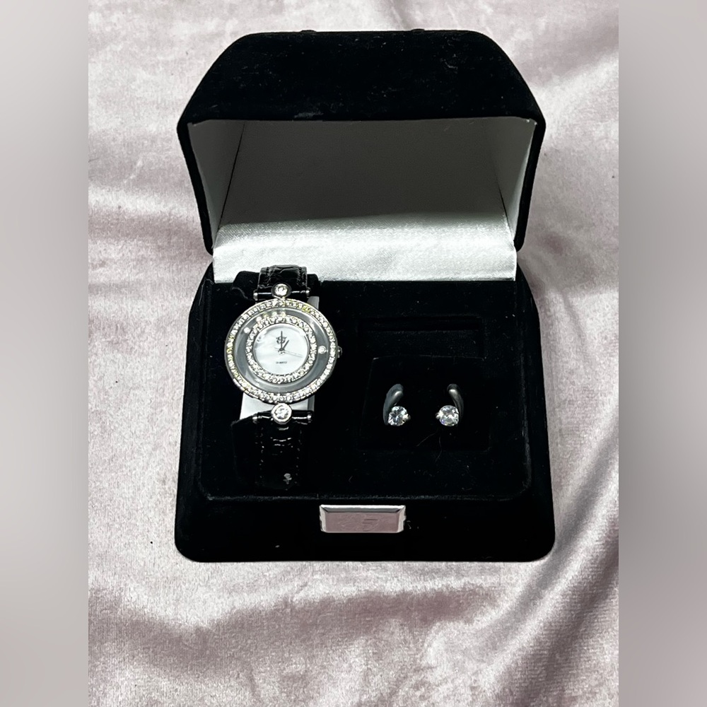Elegant Silver Watch and Earring Set